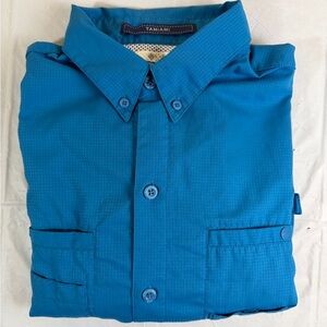 Columbia Tamiami Blue Button-Down Performance Fishing Gear Shirt Size M